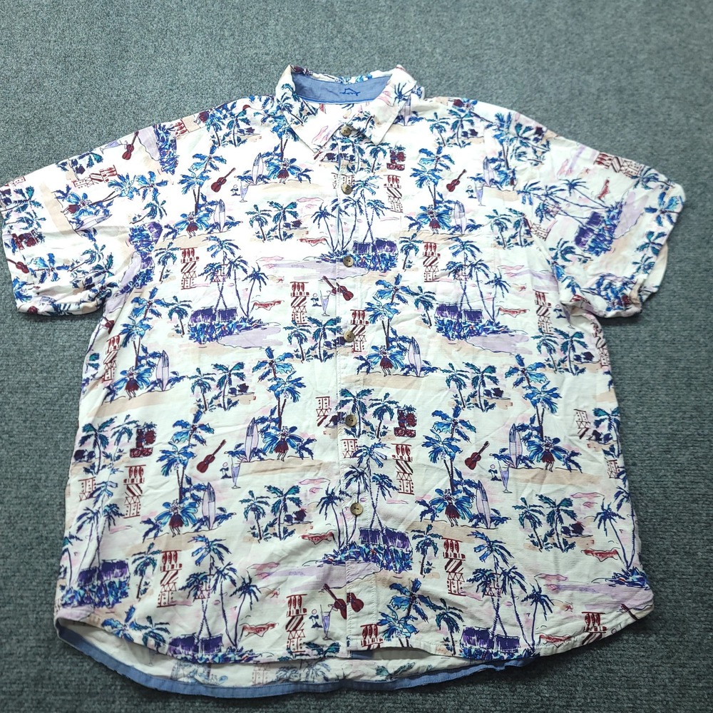Tommy Bahama Mens XL Tropical Island Print Viscose Button Down ST325505